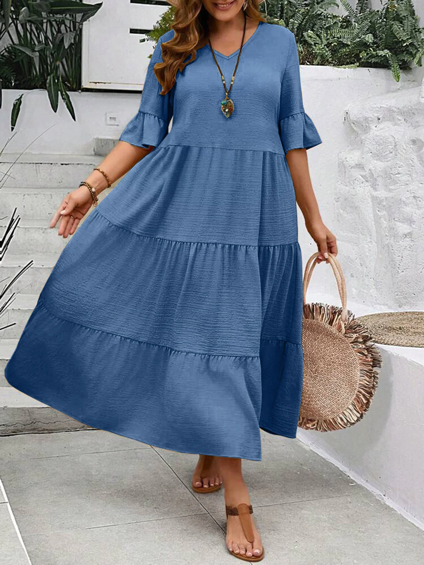 New Model V-Neck Splicing Multi-Color Multi-Code Long Large-Size Dress